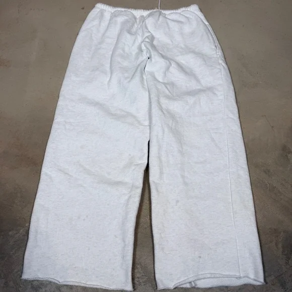 Brandy Melville White Wide Leg Sweatpants Raw Hem Elastic Waist Pockets - Picture 3 of 6